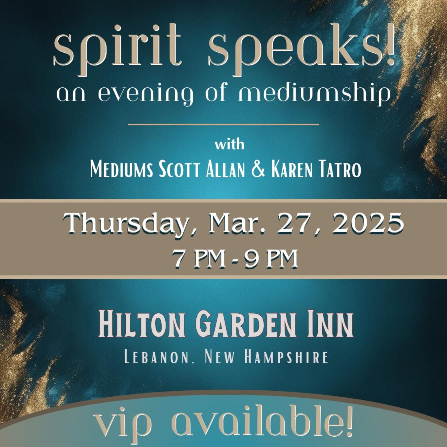 Spirit Speaks! – An Evening Of Mediumship – Lebanon, NH – 3/27/2025 at 7 PM